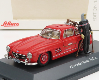 Schuco Mercedes benz 300sl Coupe Gullwing (w198) 1954 - Con Sci - With Figure And Ski 1:43 Red