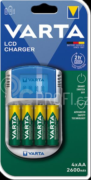 VARTA LCD charger + 4xAA 2600 mAh + adaptér 12V + USB in