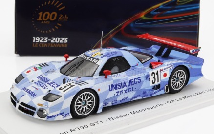 Spark-model Nissan R390 Gt1 3.5l Turbo Team Nissan Motorsport N 31 24h Le Mans 1998 A.montermini - E.comas - J.lammers 1:43 Světle Modrá Bílá