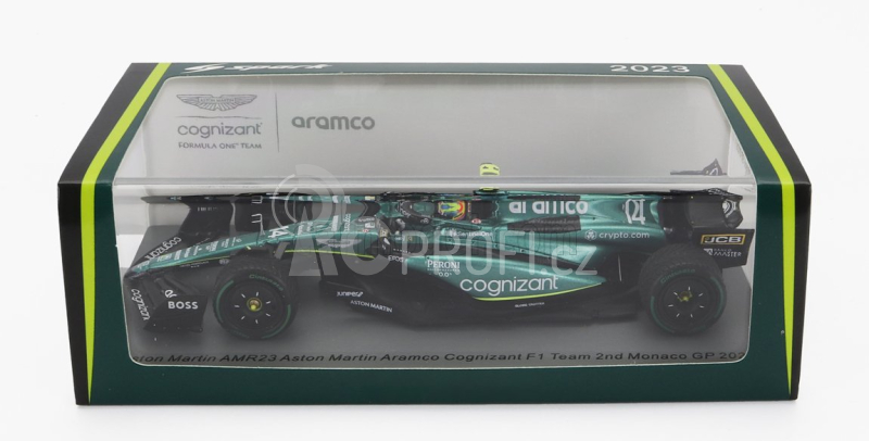 Spark-model Aston martin F1  Amr23 Team Aramco Cognizant N 14 2nd Monaco Gp 2023 Fernando Alonso 1:43 Zelená