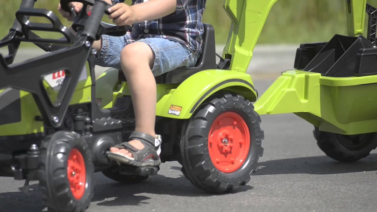FALK – Šliapací traktor Claas Arion 410 s nakladačom, rýpadlom a vlečkou