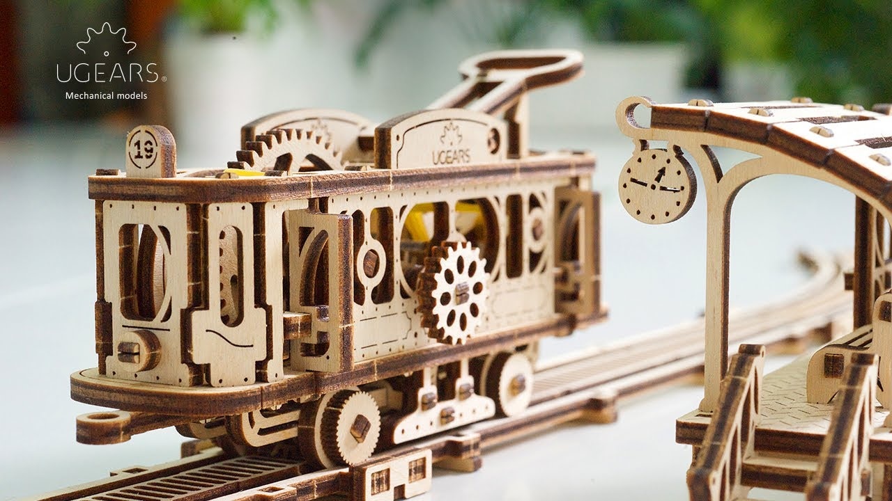 Ugears 3D dřevěné mechanické puzzle Mechanical Town tramvajová linka