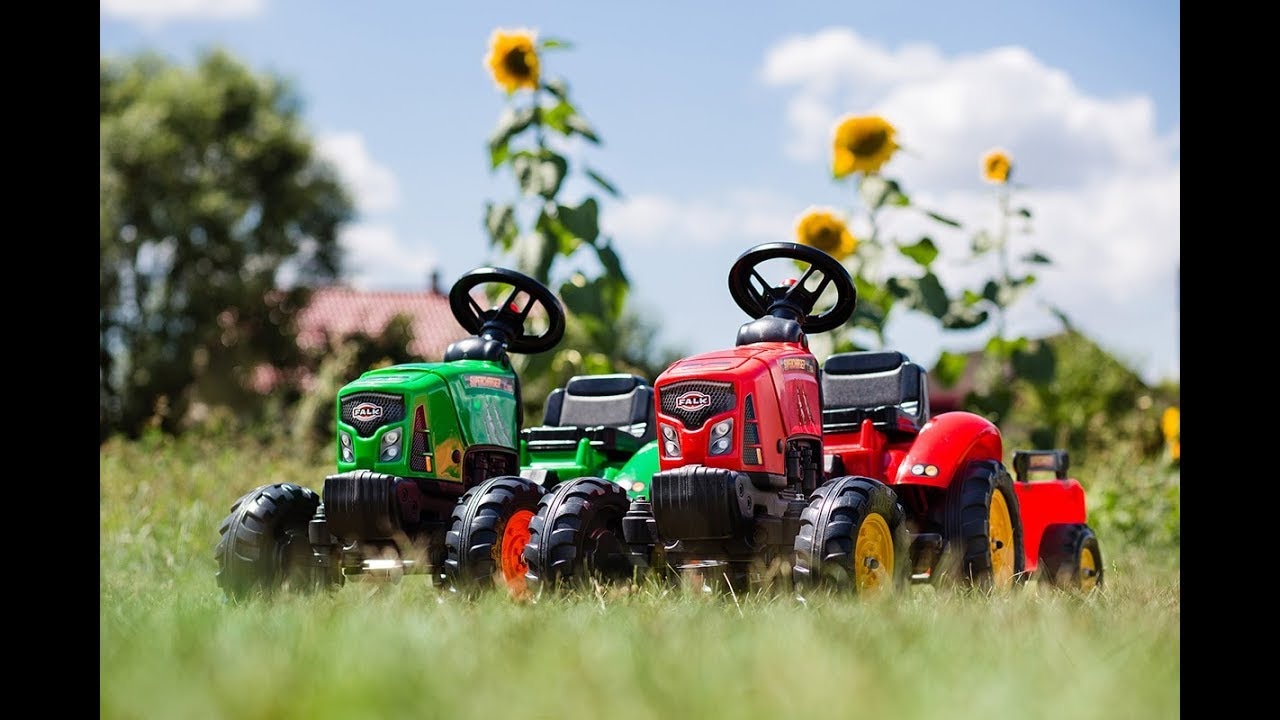 FALK - Šlapací traktor SuperCharger s vlečkou a nakladačem červený