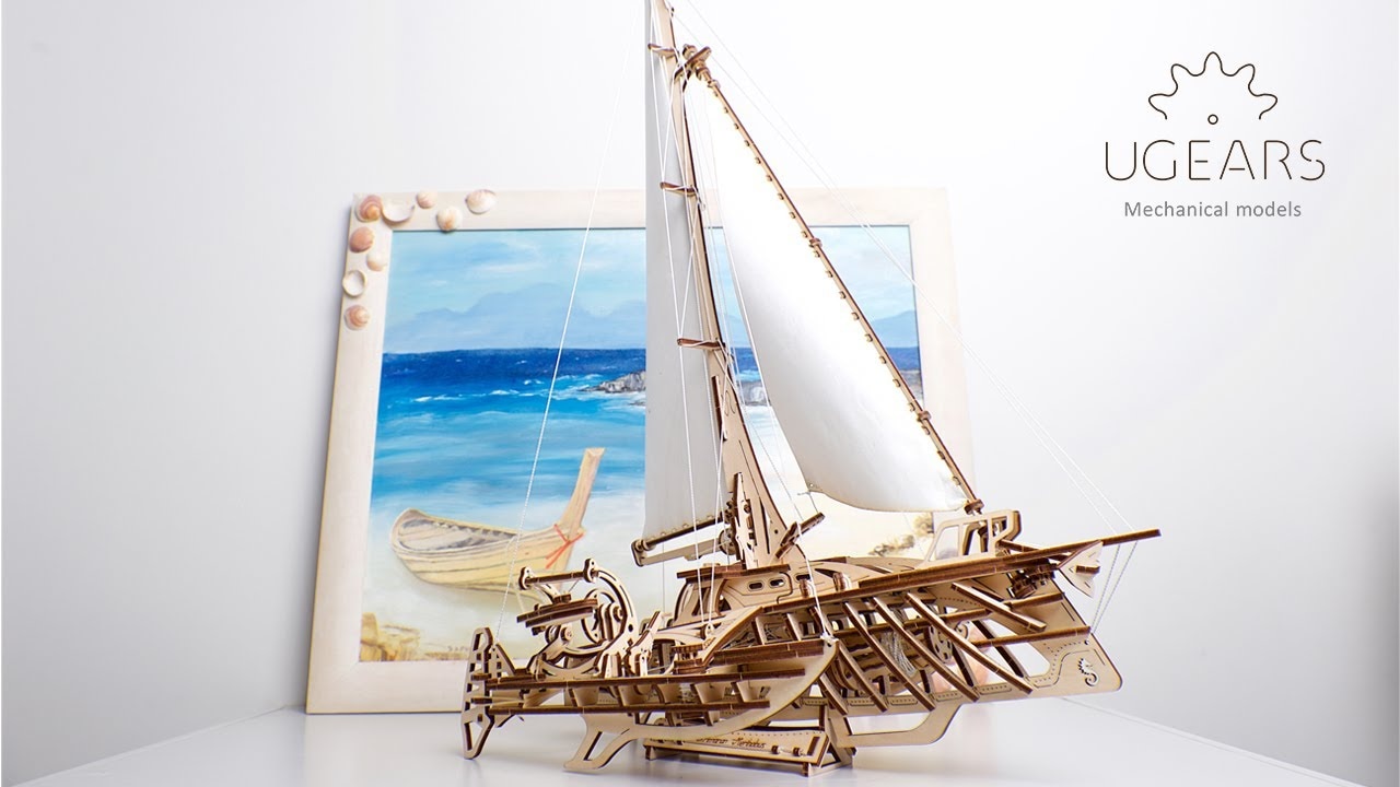 Ugears 3D dřevěné mechanické puzzle Plachetnice Merihobus (trimarán)