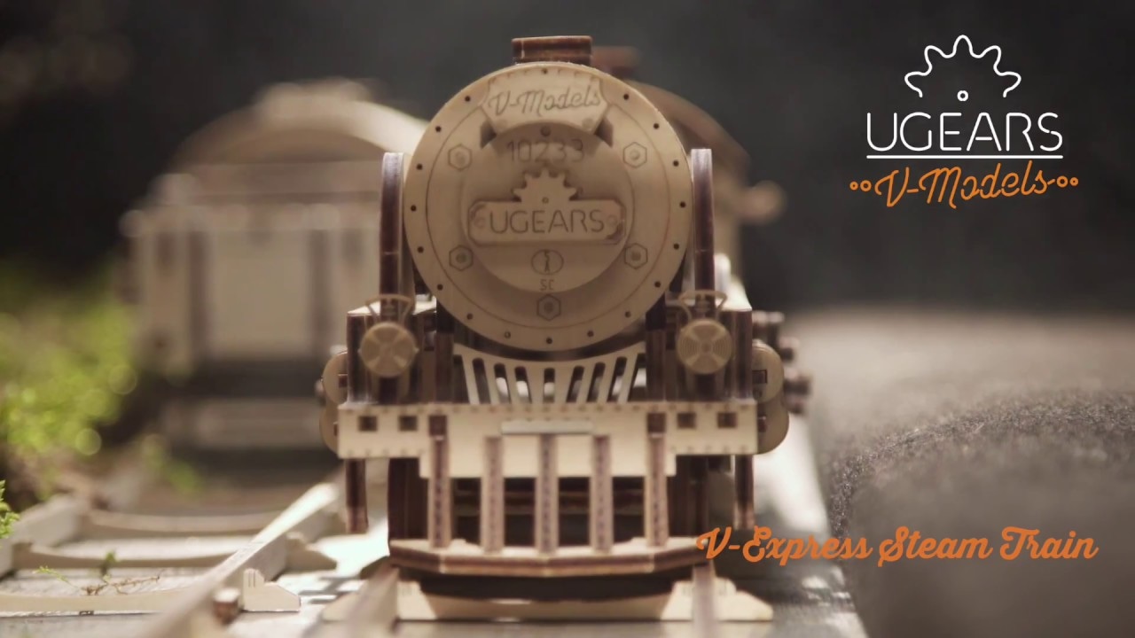 Ugears 3D dřevěné mechanické puzzle V-Express parní lokomotiva 4-6-2 s tendrem