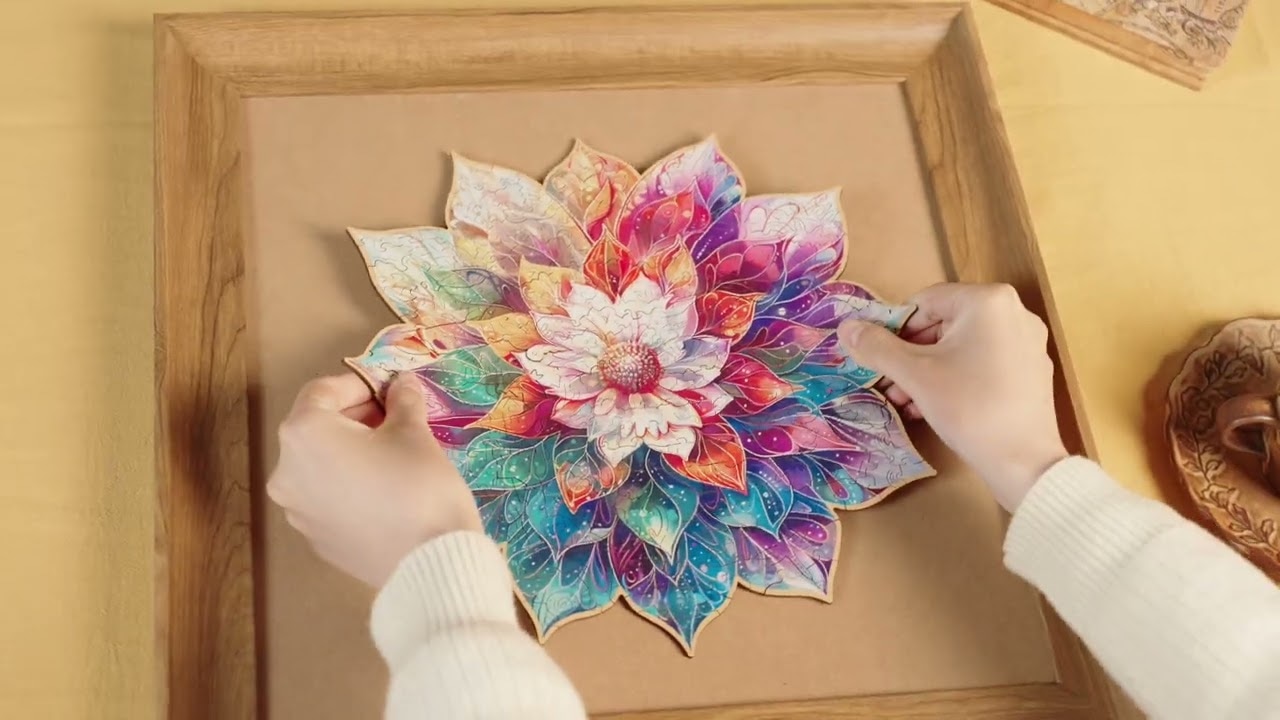 RoboTime Dřevěné puzzle Květinová mandala