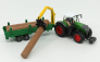 Bburago Fendt Vario 1000 Tractor With Trailer Trunk Transport 2016 - Trasporto Tronchi 1:50 Zelené Šedé Dřevo