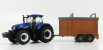 Bburago New holland T7.315 Tractor + Livestock Forwarder 1:50 Modrá Hnědá