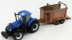 Bburago New holland T7.315 Tractor + Livestock Forwarder 1:50 Modrá Hnědá