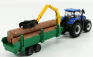 Bburago New holland T7.315 Tractor + Tree Forwarder And Wood 1:50 Modrozelené Dřevo