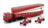 Brekina plast Fiat 691 T Truck Car Transporter Assistance Set 1:87, červená