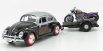 Motor-max Volkswagen Beetle Maggiolino + Trailer With Motorcycle 1959 1:24 Černá Stříbrná