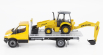 Newray Iveco fiat Daily Roll-off Pianale 2023 With New Holland B110c Ruspa Gommata - Scraper Tractor 1:36 Žlutá Černá