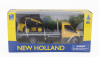 Newray Iveco fiat Daily Roll-off Pianale 2023 With New Holland L228 Ruspa Gommata - Skid Steer Scraper Tractor 1:36 Žlutá Černá
