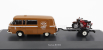 Schuco Barkas B1000 Van Werkstatt Service 1965 With Trailer + 2x Motorcycle 1:43 Světle Hnědá