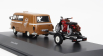 Schuco Barkas B1000 Van Werkstatt Service 1965 With Trailer + 2x Motorcycle 1:43 Světle Hnědá