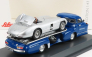 Schuco Mercedes benz Racing Car Transporter Truck Rennwagen 1955 With 300 Slr Spider 1:43 Modrá Stříbrná