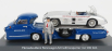 Schuco Mercedes benz Racing Car Transporter Truck Rennwagen 1955 With 300 Slr Spider 1:43 Modrá Stříbrná