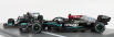 Spark-model Mercedes gp Set F1  2x W12 Mercedes M12 Eq Power+ Team Amg Petronas Motorsport Formula One N 44  + N 77 Abu Dhabi Gp 2021 Lewis Hamilton - Valtteri Bottas - 8 Times World Champion Constructeur 1:43 Černá Zelená