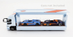 Tarmac Mitsubishi Fuso Truck Car Transporter Gulf Racing Livery 4-assi 2023 - Cars Not Included 1:64 Světle Modrá Oranžová