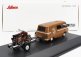 Schuco Barkas B1000 Van Werkstatt Service 1965 With Trailer + 2x Motorcycle 1:43 Světle Hnědá