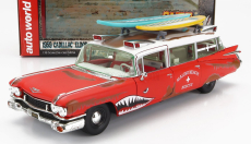 Autoworld Cadillac Eldorado Ambulance With Shark Graphics An Surfboards 1959 1:18 Červená Bílá