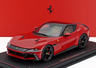 Bbr-models Ferrari 12cilindri V12 830cv Panoramic Roof 2024 - Glossy Black Rims - Con Vetrina - With Showcase 1:18 Rosso Corsa - Červená