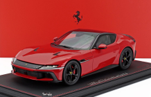 Bbr-models Ferrari 12cilindri V12 830cv Panoramic Roof 2024 - Matt Black Rims - Con Vetrina - With Showcase 1:18 Rosso Corsa - Červená