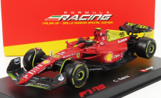 Bburago Ferrari F1-75 Scuderia Ferrari N 55 4th Monza Gp Italy 2022 Carlos Sainz - With Helmet And Plastic Showcase - Exclusive Carmodel 1:43 Červená Žlutá