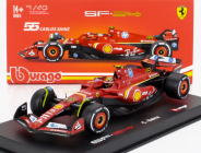 Bburago Ferrari F1  Sf-24 Team Scuderia Ferrari N 55 4th Italy Monza Gp 2024 Carlos Sainz - With Pilot And Showcase 1:43 Červená Bílá Černá
