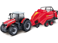 Bburago Massey Ferguson 8740S + Baler Lifter Rood