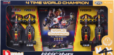 Bburago Red bull Set F1  4x - 4 Time World Champion - Rb16b N 33 Season 2021 - Rb18 N 1 Season 2022 - Rb19 N 1 Season 2023 - Rb20 N 1 Season 2024 Max Verstappen 1:43 Matná Modrá Žlutá Červená