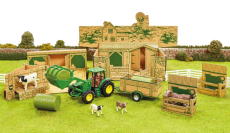 Britains Accessories Diorama Farm Building With Tractor John Deere And Trailer 1:32 Zelená Žlutá