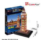 Cubicfun Puzzle Kit 3d In Foam Big Ben Londra Con Luci A Led Cm. 20.4x24.8x41 - 28 Pezzi - 28 Pieces /