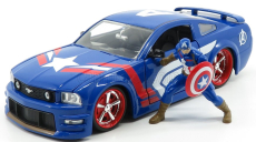 Jada Ford usa Mustang Gt Coupe 2006 With Captain America Figure 1:24 Modrá Červená Bílá