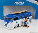 Jada Volkswagen T1 Samba Minibus 1962 - With Topolino Mickey Mouse Figure - Walt Disney 1:24 Bílá Modrá