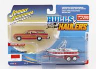 Johnny lightning Chevrolet Caprice With Trailer And Boat 1973 1:64 Red Wood