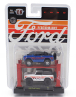 M2-machines Ford usa 2x Bronco 1966 - Garage Set Officina - Ponte Sollevatore Auto - Four Post Lift 1:64 Bílá Modrá