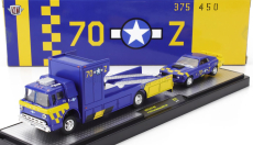 M2-machines Ford usa C-950 Truck Car Transporter 1970 With Mustang Boss 429 Coupe N 70 Racing 1970 1:64 Modrá Žlutá