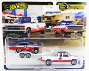 Mattel hot wheels Chevrolet Silverado 3500 Pick-up With Trailer Car Transporter + Chevrolet Nova 1963 1:64 Bílá Červená Modrá