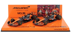 Minichamps Mclaren Set 2x F1  Mcl38 Team Mclaren N 81 Winner Hungarian Gp 2024 Oscar Piastri + N 4 2nd Hungarian Gp 2024 Lando Norris 1:43 Oranžová Černá