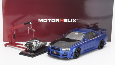 Motorhelix Nissan Skyline Gt-r (r34) Nismo Crs Coupe 2002 With Engine 1:18 Modrý Uhlík