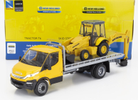 Newray Iveco fiat Daily Roll-off Pianale 2023 With New Holland B110c Ruspa Gommata - Scraper Tractor 1:36 Žlutá Černá