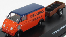 Schuco DKW F89l Van Bussing Kundendiest With Trailer And Tyres 1954 1:43 Oranžová Modrá Hnědá