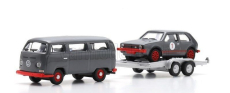 Schuco Volkswagen T2 Minibus 1962 With Trailer + Golf Gti Mki N 1 Racing 1976 1:87 Šedá Červená