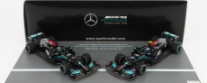 Spark-model Mercedes gp Set F1  2x W12 Mercedes M12 Eq Power+ Team Amg Petronas Motorsport Formula One N 44  + N 77 Abu Dhabi Gp 2021 Lewis Hamilton - Valtteri Bottas - 8 Times World Champion Constructeur 1:43 Černá Zelená