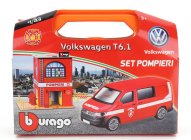 Bburago Accessories Diorama - Set Build Your City Fire Station - Caserma Vigili Del Fuoco - With Volkswagen T6 Minibus 1:43 Červená Bílá