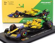 Bburago Mclaren F1  Mcl38 Team Mclaren N 4 4th Monaco Gp (senna 30th Anniversary) 2024 Lando Norris - With Pilot And Showcase 1:43 Žlutá Zelená Černá