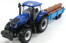 Bburago New holland T7hd Tractor With Trailer Trunk Transport - Trasporto Tronchi 1:32 Blue