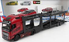 Bburago Volvo Fh16 Xl 750 Euro 6 Cab Truck Car Transporter With Land Rover Range Evoque Lrx 2-door 2011 1:43 Red Met